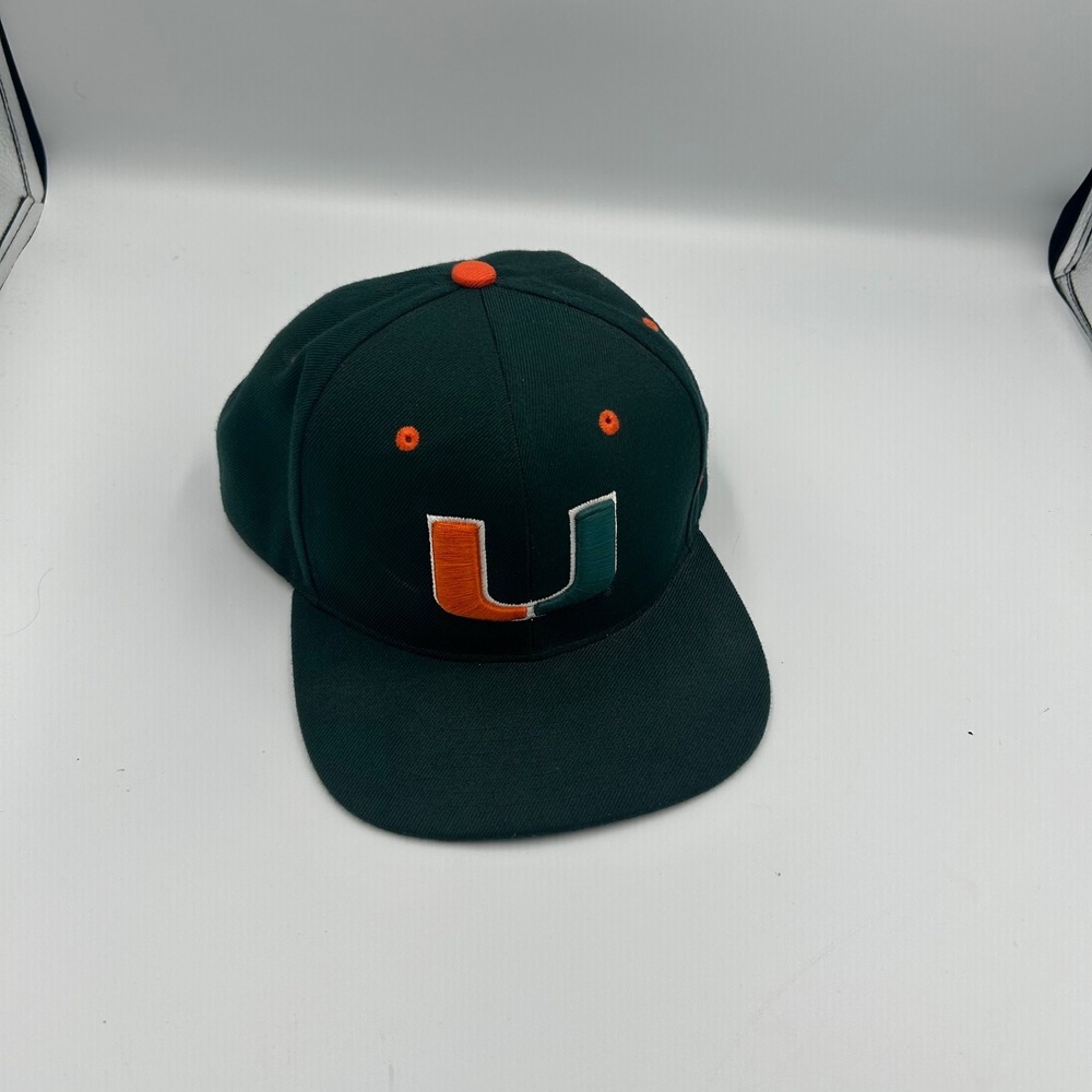 Zephyr Hat Miami Hurricanes Mens OSFA Green Snapback U Logo Cap